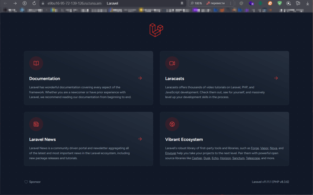 Доступный Laravel по выданному нам адресу.